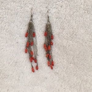 Sterling silver & coral dangle earrings
